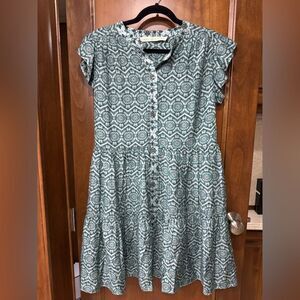Marie Oliver Kara dress green and whitete geometric pattern size medium